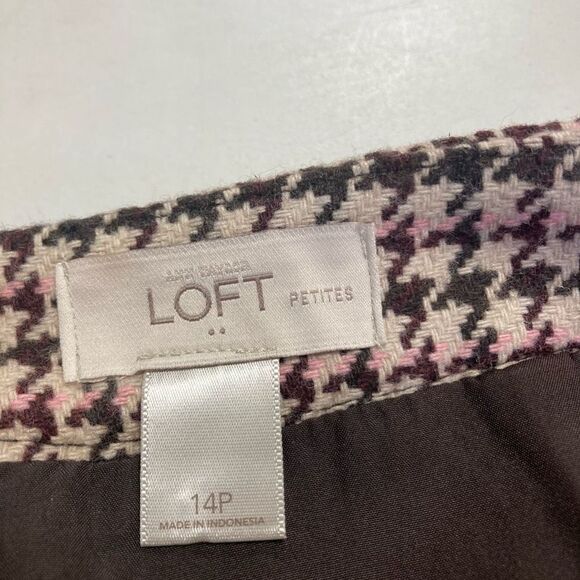 ANN‎ TAYLOR LOFT Petites Size 14 Houndstooth Pattern Brown Skirl - Picture 7 of 9